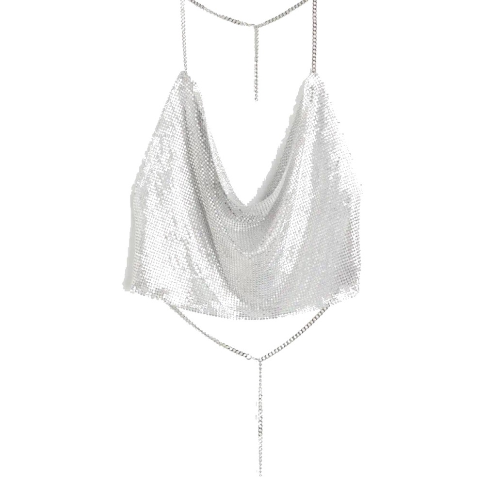 Silver chain strap crop top xs